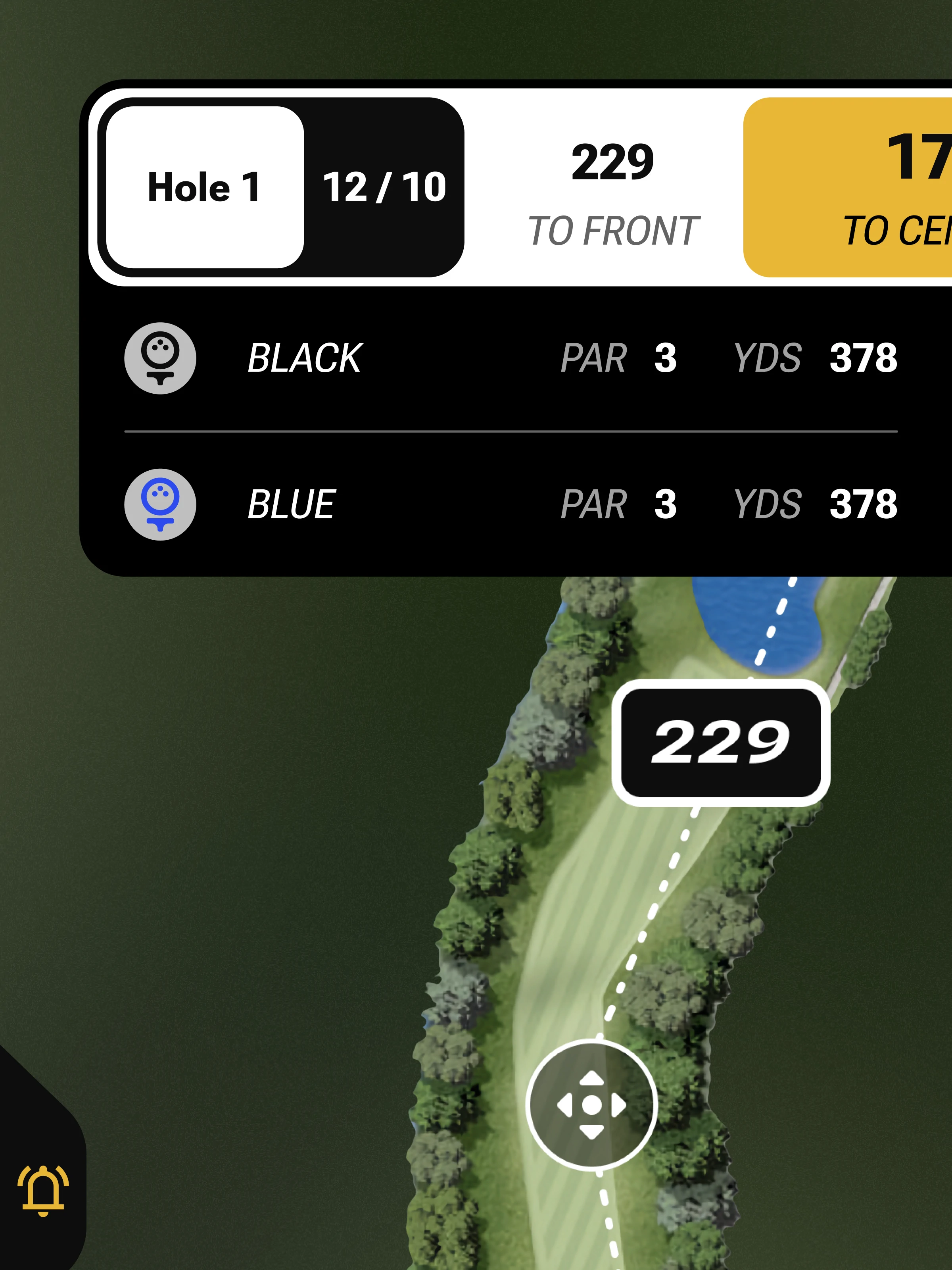 A golf course app displaying current hole and par information.